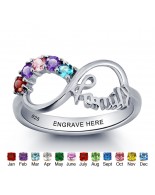 Family birthstone ring for mom, Sterling Silver Personalized Engravable Ring JEWJORI101787